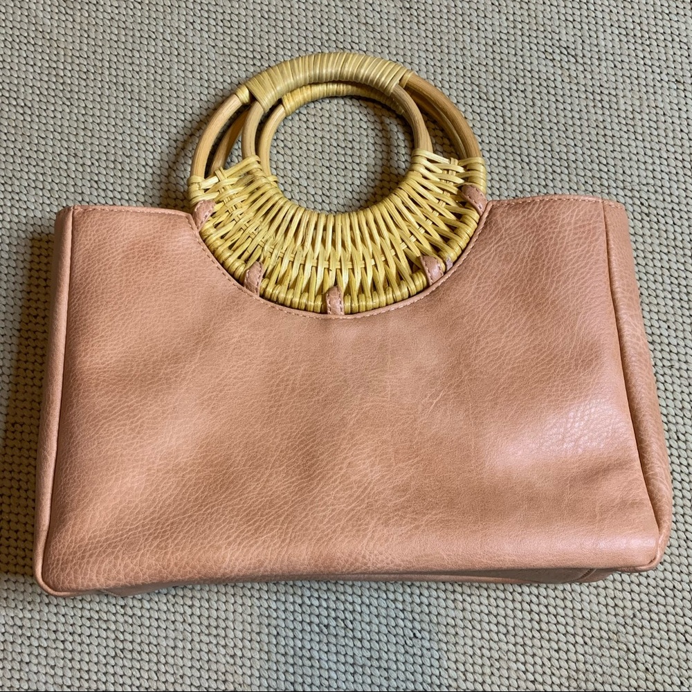 Salmon Pink Wicker Handle Purse By Anthropologie